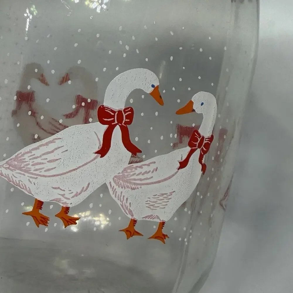 Vtg Country Goose Glass Canister Jar Red Christmas Farmhouse Kitchen Cottage 6.5